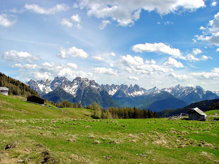 La corona di cime delle Dolomiti d'Oltrepiave dal Palù Gran di Pian dei Buoi