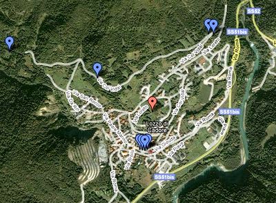 foto della mappa google del posizionamento dei pannelli informativi di Lozzo di Cadore