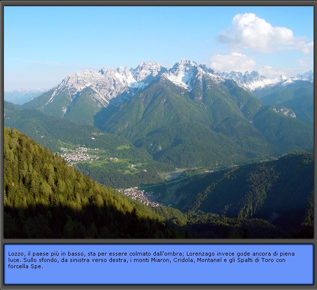 Inquadramento geografico di Lozzo di Cadore: il paese con lo sfondo delle Dolomiti d'Oltrepiave