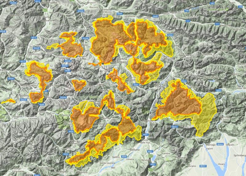 perimetrazione del patrimonio Dolomiti Unesco