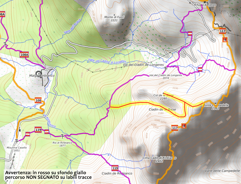 cartina "Cianpedele e Ciadin de le Bisse"