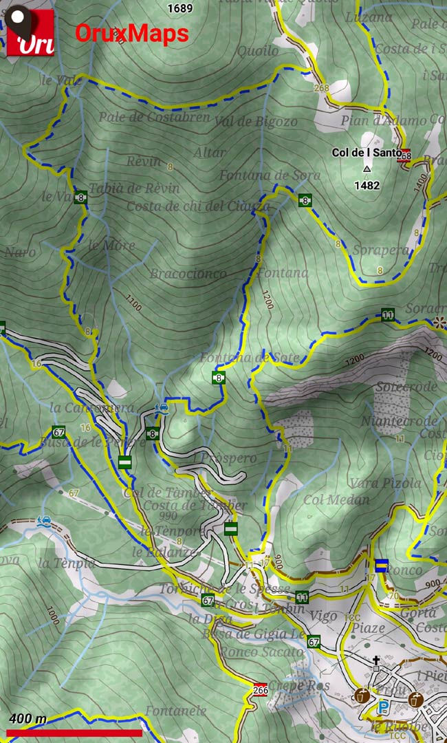 Anello dei Faggi, segnavia numero 8, degli Anelli e Vie di Lozzo di Cadore, su mappa Alps_Ost di OpenAndroMaps visualizzata tramite OruxMaps