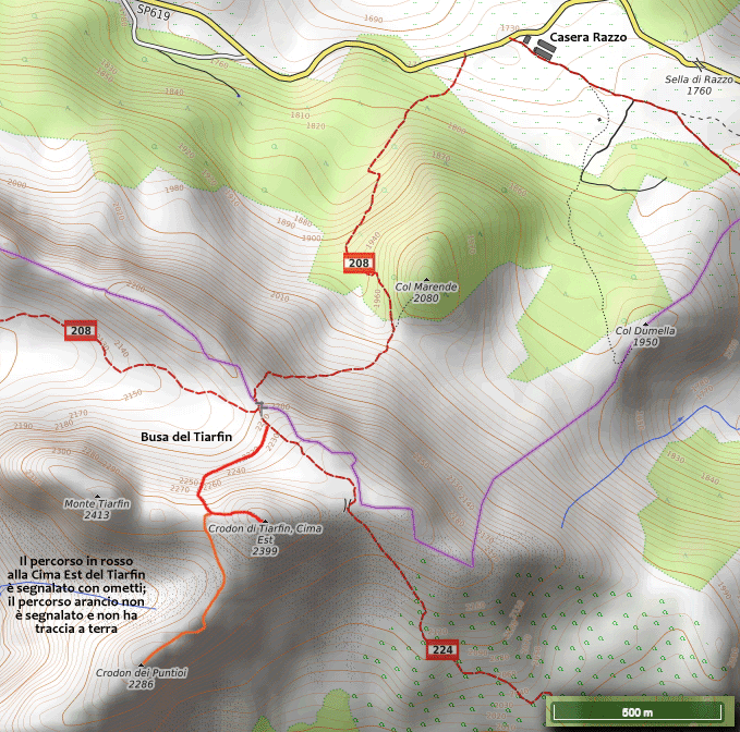 Percorso per la CIma Est del Tiarfin e il Crodon dei Puntioi