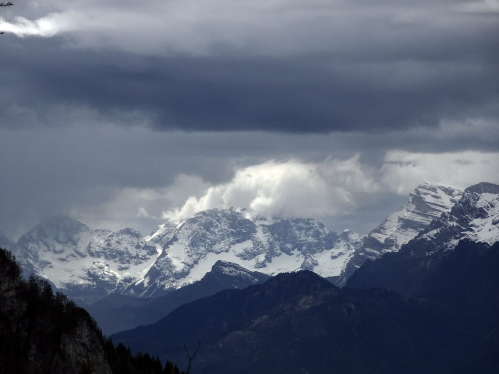 Civetta con Cima delle Sasse e Spalla Sud del Pelmo dalla strada di Col Rementera