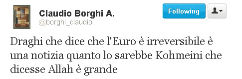 tweet: Draghi sostiene che l'euro è irreversibile